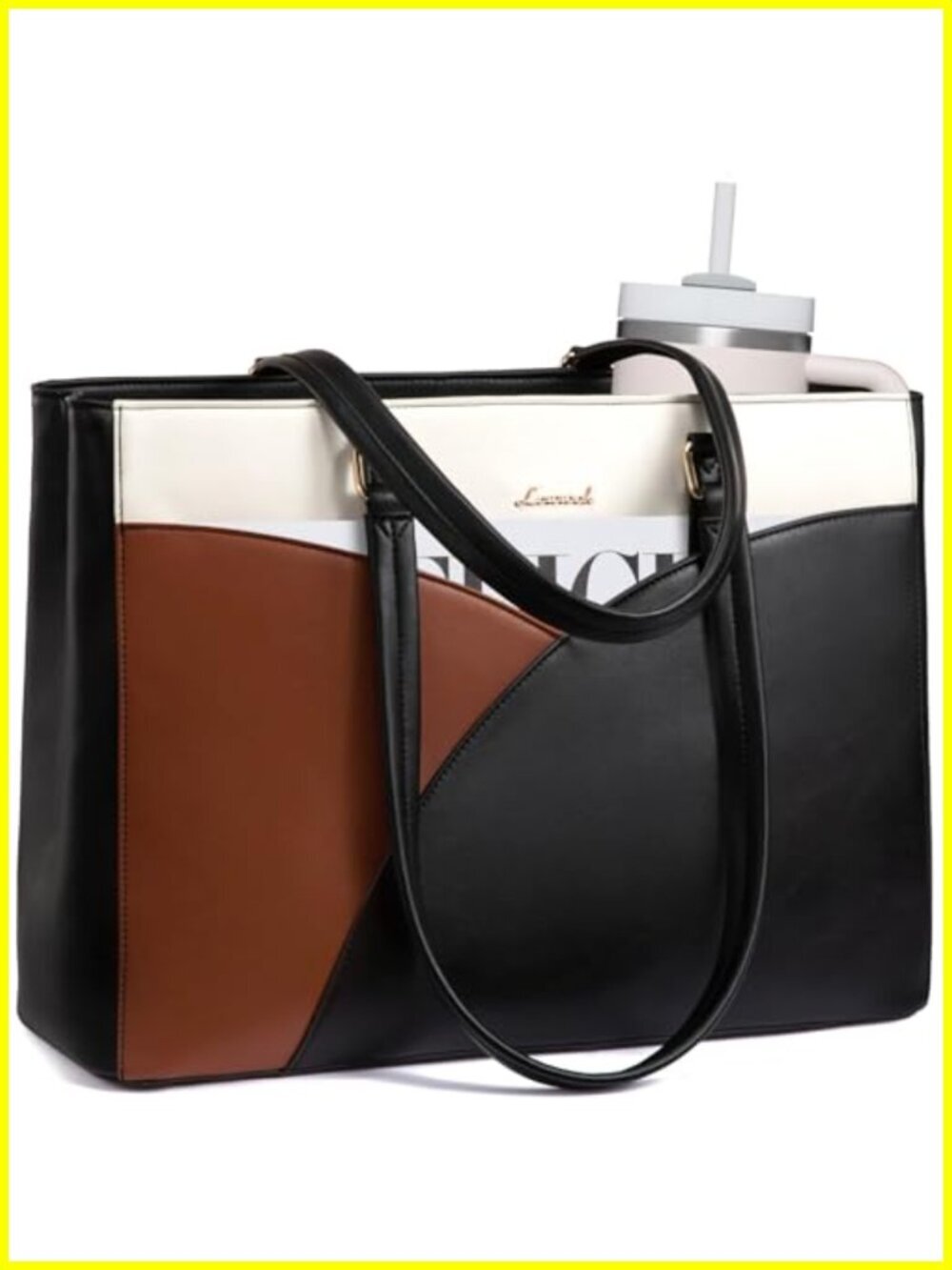 15.6" Waterproof PU Leather Laptop Tote Bag with Padded Sleeve
